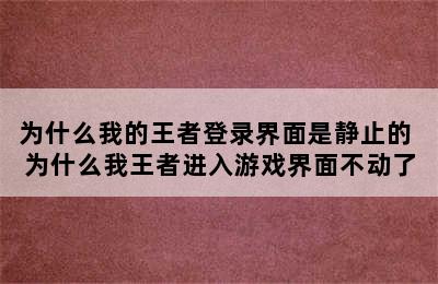 为什么我的王者登录界面是静止的 为什么我王者进入游戏界面不动了